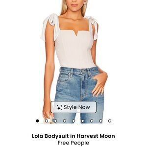 Free People Cream Fitted Tie Front Bodysuit